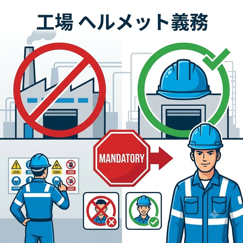 [工場]の[ヘルメット]の[義務]：労働安全衛生法に基づく着用基準と現場の安全改善・コンプライアンスの極意[工場改善の専門家が徹底解説]